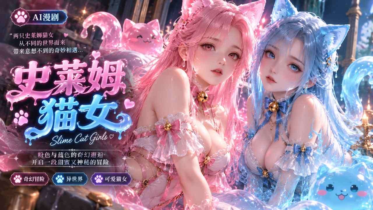 史莱姆猫女 粉色蓝色半透明封面