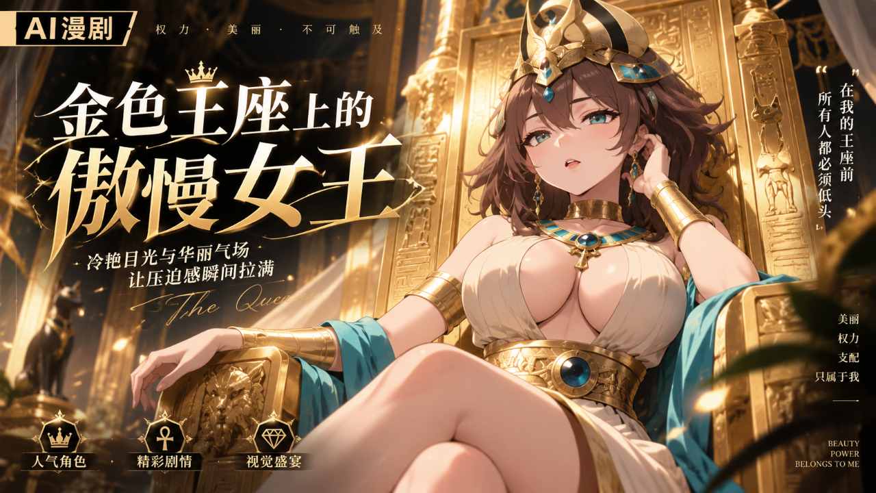 在金色的宝座上 她用手指在她的全胸上奔跑 模糊 傲慢的目光封面