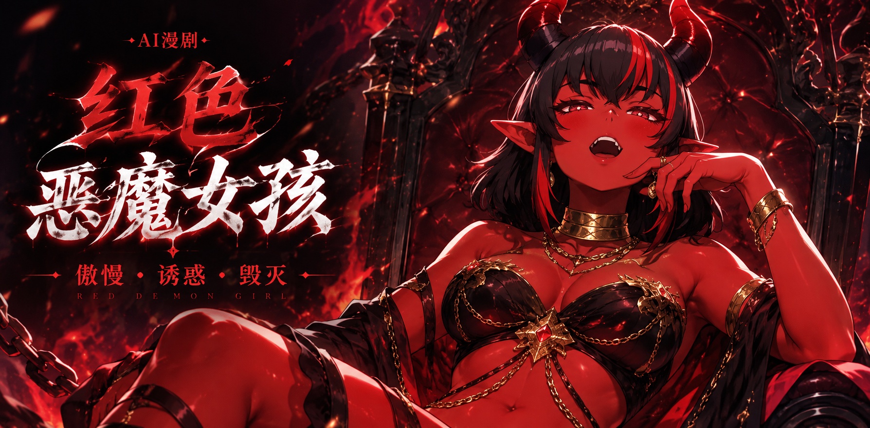 红色恶魔女孩的性感姿势封面