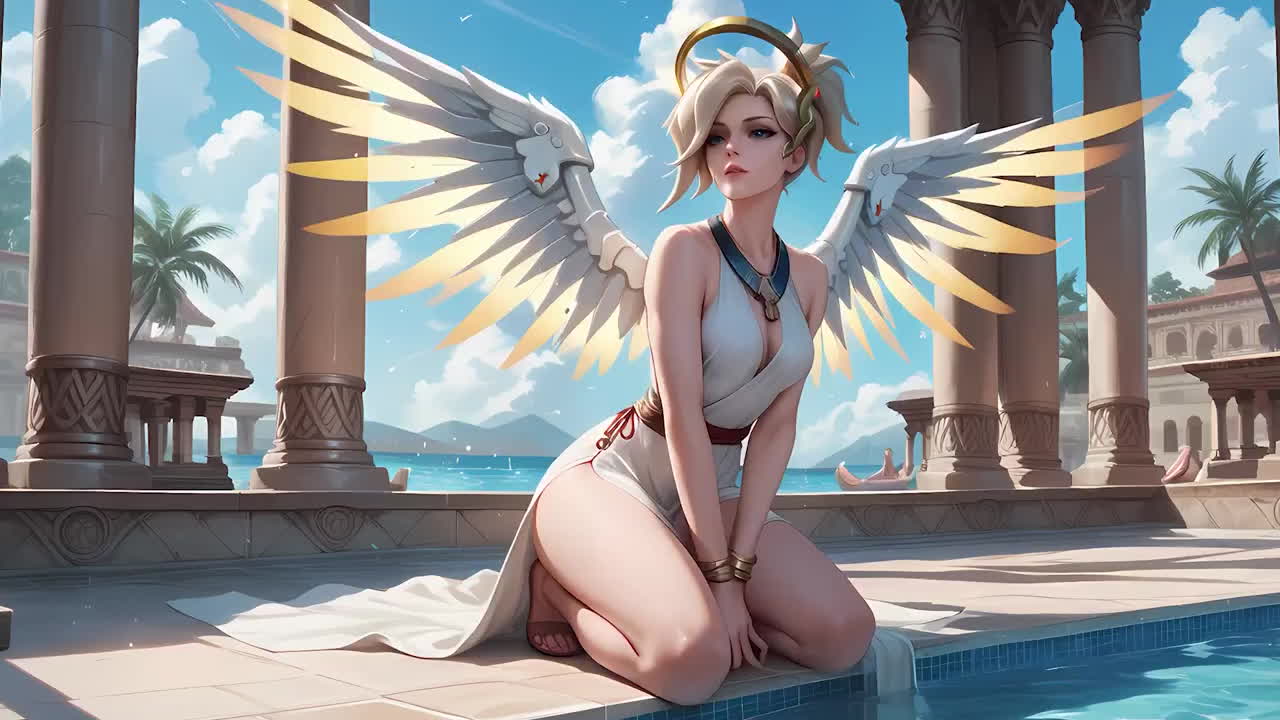 Mercy在泳池中放松 深喉口交与带套肛交内射封面