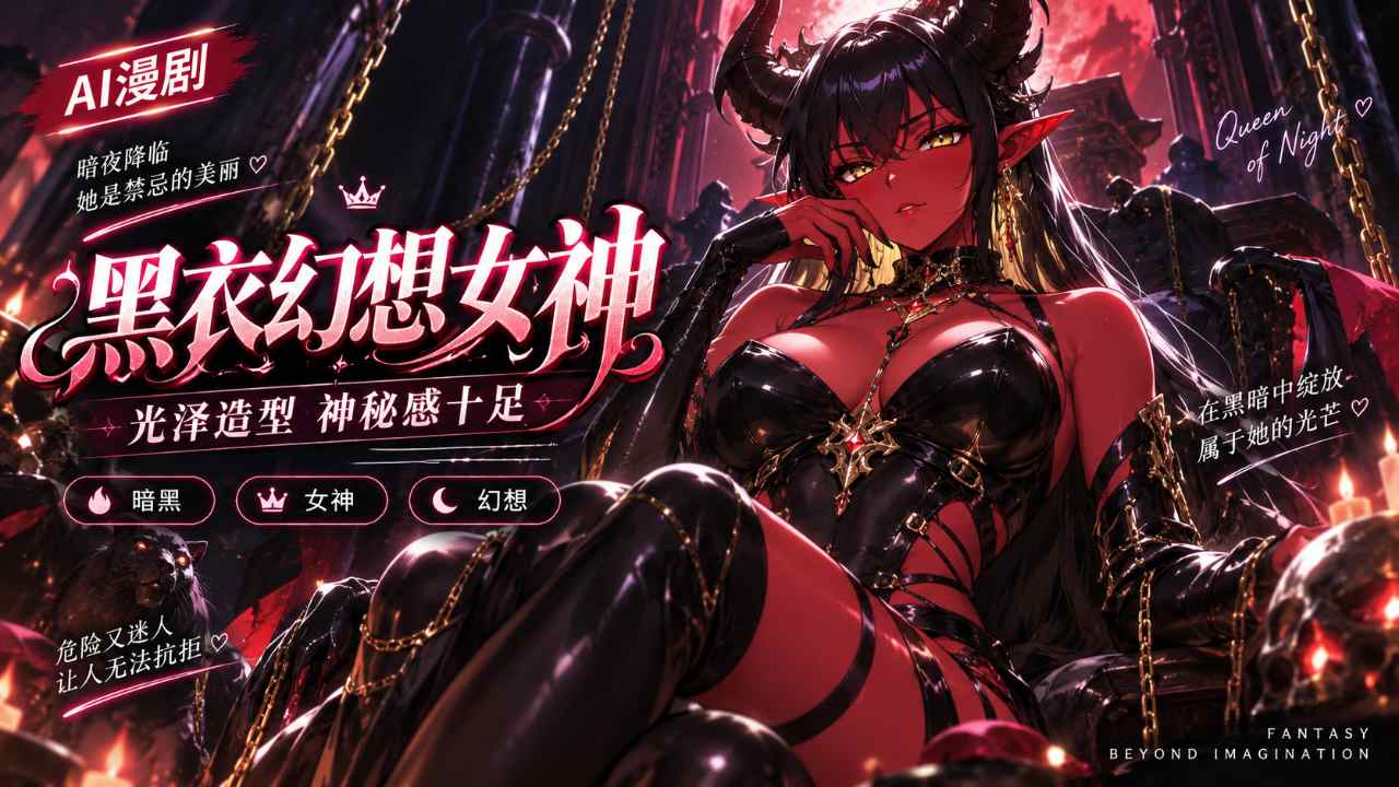 曲线优美的幻想女性 身披厚实光亮黑衣封面